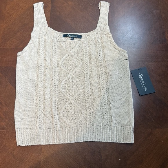Chocolate Sweaters - Cable Knit Sweater Tank Top Crop Beige Natural Size Small